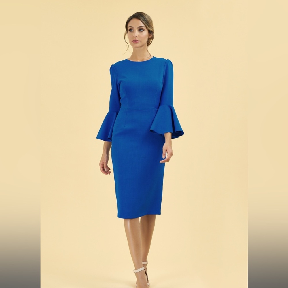 The Pretty Dress Company Gia Cobalt Fluted Sleeve Pencil Dress